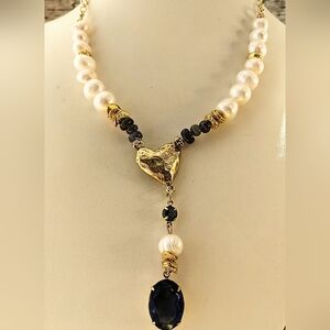 27 Carats Lab CreatedTanzanite & Genuine Tanzanite Beads W/ Pearl Necklace Set